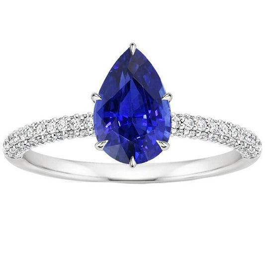 Blauer Saphirring mit Diamantakzenten Edelstein im Birnenschliff 5 Karat - harrychadent.ch