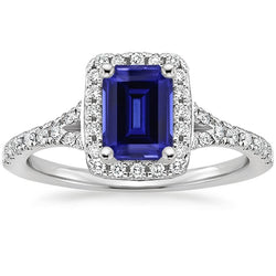 Blauer Smaragd-Ceylon-Saphir-Diamant-Verlobungsring 3 Karat