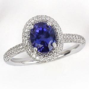 Blauer Tansanit mit Diamanten 10,75 ct Ehering Weißgold 14K