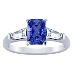 Blue Sapphire 3 Steine Ring Bar Set Tapered Baguettes 2,50 Karat