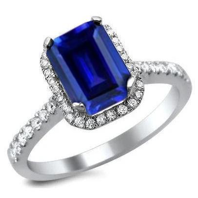 Ceylon blauer Saphir mit Diamanten Ring 3.50 ct Weißgold 14K