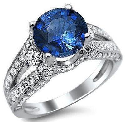 Ceylon Blauer Saphir mit Diamanten Ring 4 Karat Weißgold 14K - harrychadent.ch