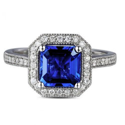 Ceylon Blauer Saphir Schmuck Diamant Ehering Gold Weiß 4 Karat