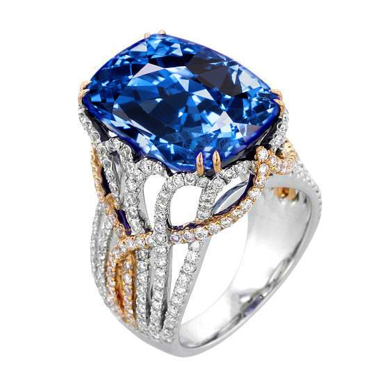 Ceylon Blauer Saphir und Diamanten 8,51 Ct Ring Zweifarbig - harrychadent.ch