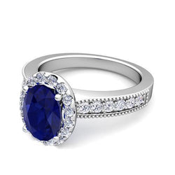 Ceylon Blue Saphir Diamanten 4 Karat Ehering Weißgold 14K