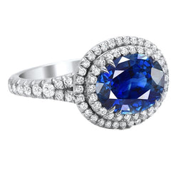Ceylon Blue Sapphire Diamants 4,40 Karat Ring Weißgold 14K