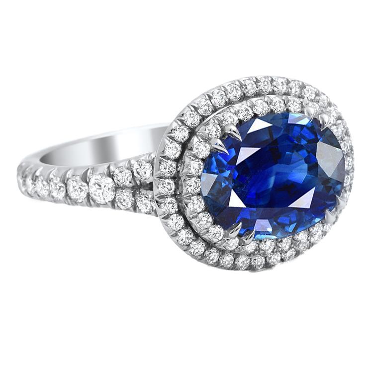 Ceylon Blue Sapphire Diamants 4,40 Karat Ring Weißgold 14K - harrychadent.ch