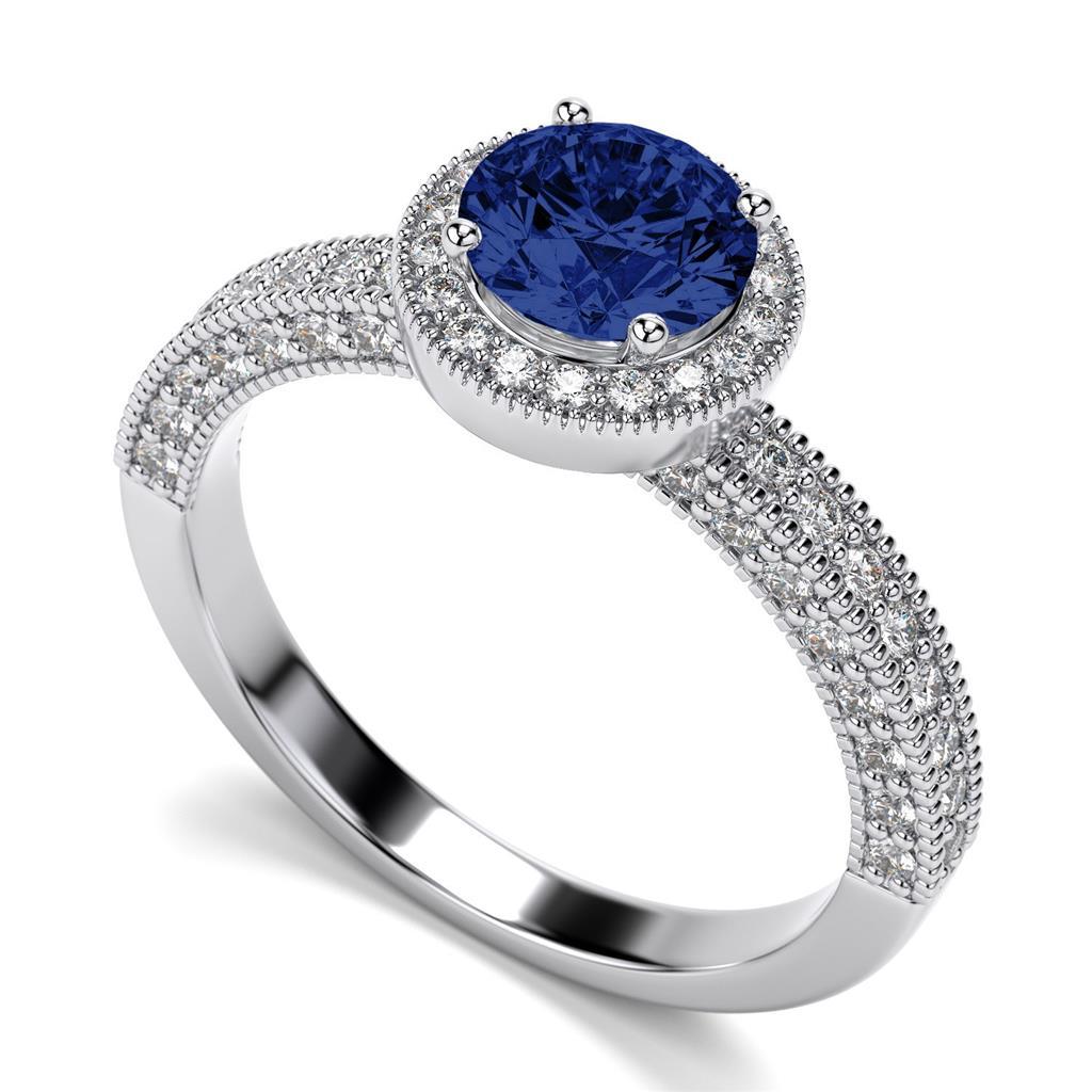 Ceylon-Jubiläumsring mit blauem Saphir und Diamanten Neu Weißgold 14K - harrychadent.ch