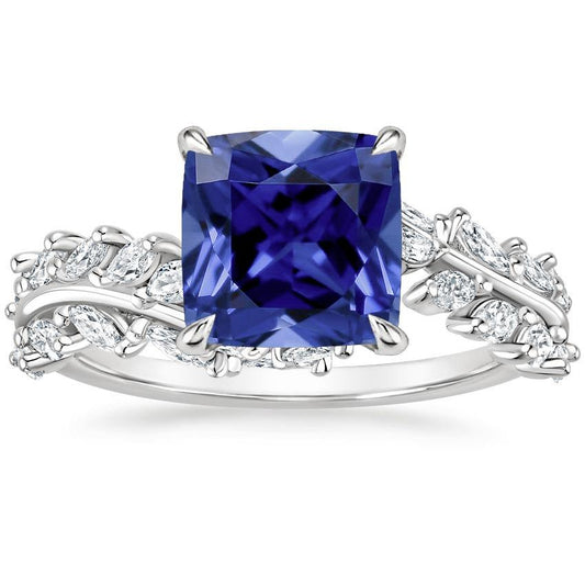 Ceylon Kissen Saphir und Marquise Diamantring 3.45 Karat - harrychadent.ch