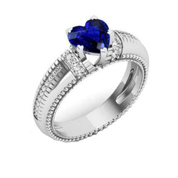 Ceylon Saphir & Diamant Ring Herzschliff Milgrain Schaft 2 Karat