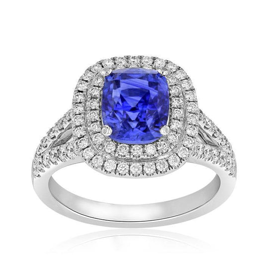 Ceylon Saphir Doppel Halo Ring Solid Gold 14K Schmuck 3.5 Ct