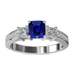Ceylon Saphir Edelstein Ring Prinzessin & Runde Diamanten 2,50 Karat