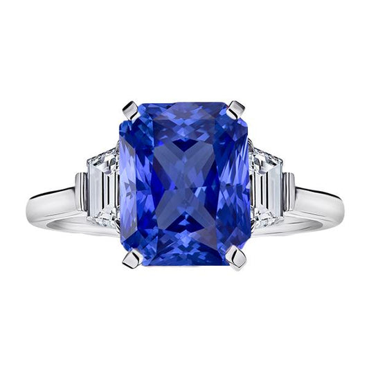 Ceylon Saphir Edelstein Ring Trapezoid Diamanten 4 Karat Gold 3 Stein - harrychadent.ch