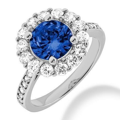 Ceylon Saphir & Halo Diamant Ehering 3.50 Karat Weißgold 14K - harrychadent.ch