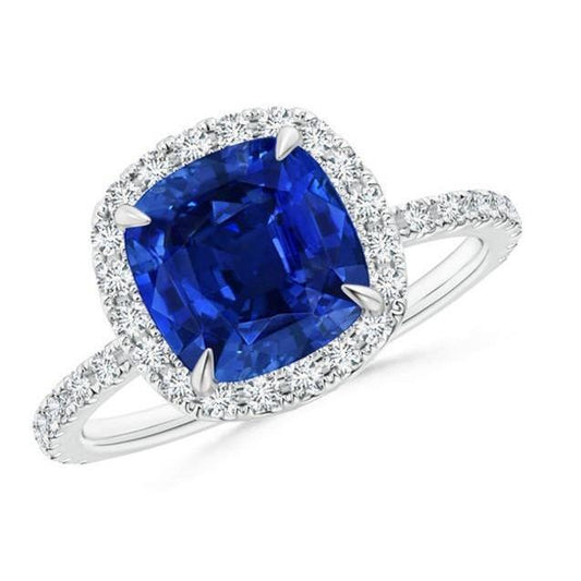Ceylon Saphir Halo Diamanten Ring 4 Karat Weißgold 14K Neu