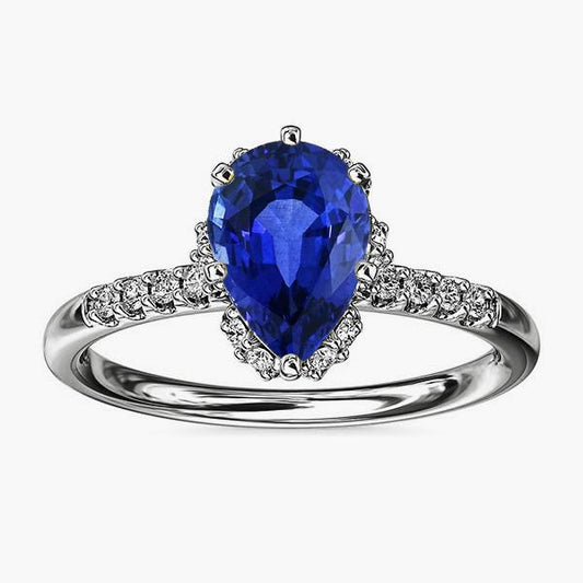 Ceylon Saphir Halo Verlobungsring für Damen & Diamanten 4 Karat - harrychadent.ch