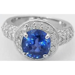 Ceylon Saphir im Ovalschliff mit runden Diamanten 4 Karat Ring Weiß