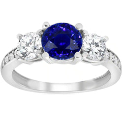 Ceylon Saphir Runder Diamantring 3.50 Karat Damenschmuck