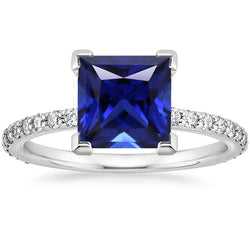 Ceylon-Saphir-Verlobungsring mit Pave-Diamant-Akzenten 5,50 Karat