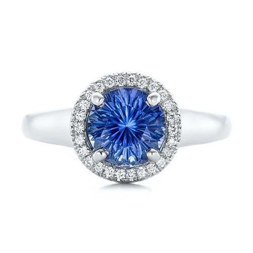 Ceylon Verlobungsring mit Saphir und Diamanten 3.75 Karat Weißgold 14 K