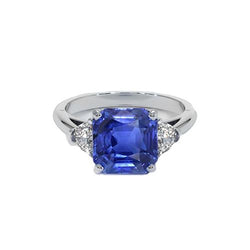 Damen 3 Steine Ring Asscher Ceylon Saphir & Diamanten 4,50 Karat