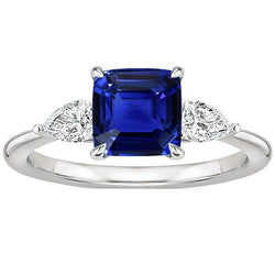Damen 3 Steine Ring Birne Diamant & Kissen Ceylon Saphir 2.75 Karat