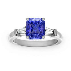 Damen 3 Steine Saphir Verlobungsring 2,50 Karat Baguette Diamanten