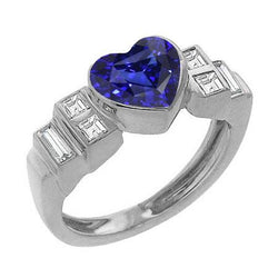 Damen Baguette Diamant Herz Blauer Saphir Ring Lünette Set 2,50 Karat