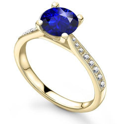 Damen Diamant Blauer Saphir Verlobungsring Gelbgold 2.50 Karat