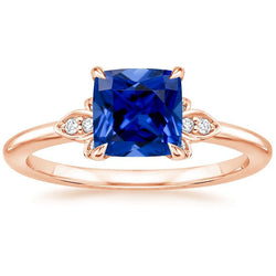 Damen Diamant Edelstein Ring mit Kissen Blauer Saphir 2.50 Karat Neu