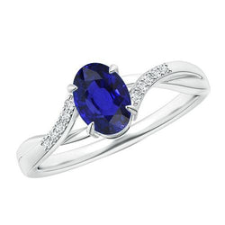 Damen Diamant-Goldring mit ovalem Ceylon-Saphir-Zentrum 4,75 Karat