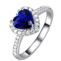 Damen Diamant Halo Herzförmiger Ring Blauer Saphir 4 Karat