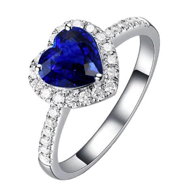 Damen Diamant Halo Herzförmiger Ring Blauer Saphir 4 Karat - harrychadent.ch