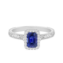 Damen Diamant Halo Ring 2 Karat Srilankan Saphir Gold Filigran