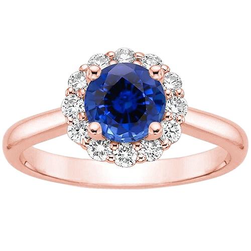 Damen Diamant Halo Ring Flower Style Blauer Saphir 3 Karat Roségold - harrychadent.ch