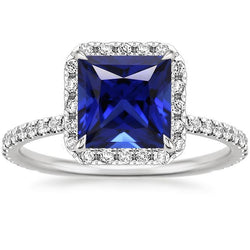 Damen-Diamant-Halo-Ring mit Akzenten Princess Blue Sapphire 6 Karat