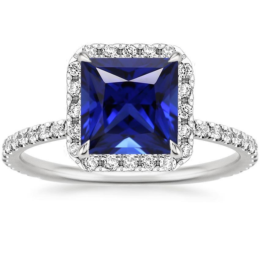 Damen-Diamant-Halo-Ring mit Akzenten Princess Blue Sapphire 6 Karat - harrychadent.ch