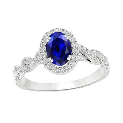 Damen Diamant Halo Ring Weißgold 4,50 Karat Blauer Saphir Schmuck