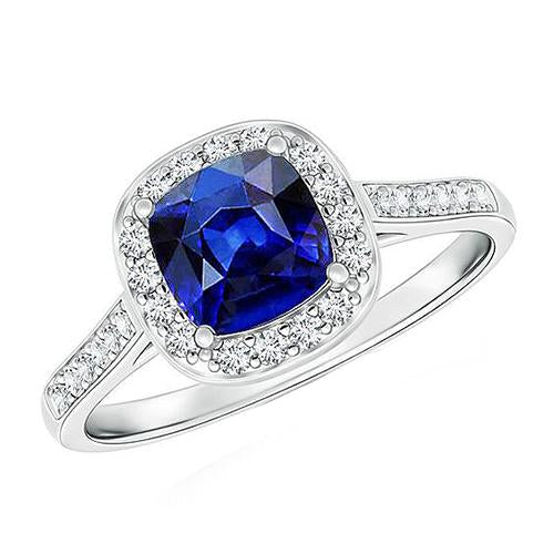 Damen Diamant Halo Verlobungsring Kissen Blauer Saphir 3 Karat - harrychadent.ch