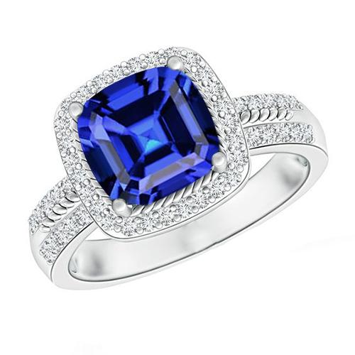 Damen Diamant Ringkissen Halo Blue Saphir mit Akzenten 4,50 Karat - harrychadent.ch