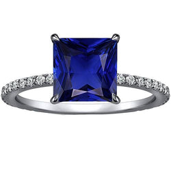 Damen Diamant Verlobungsring Princess Cut Ceylon Saphir 4,75 Karat