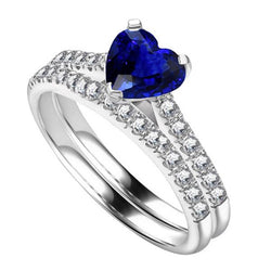 Damen Diamant Verlobungsring Set Herz Ceylon Saphir 3,50 Karat