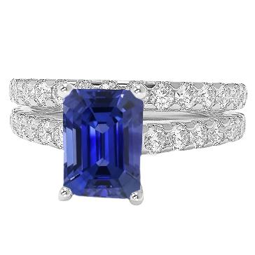 Damen Diamant Verlobungsring Set Smaragdschliff Blauer Saphir 3 Karat - harrychadent.ch
