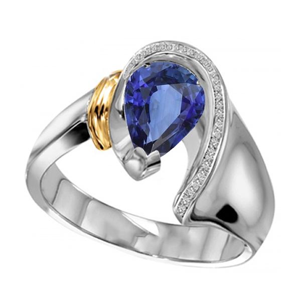 Damen Diamantring 2 Karat Birnenschliff Blauer SriLankanischer Saphir Zweifarbig - harrychadent.ch