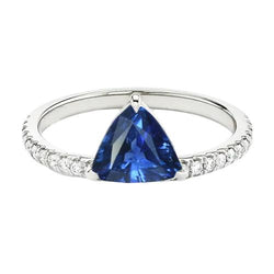 Damen Diamantring 2 Karat Blauer Saphir Weißgold im Trillionenschliff