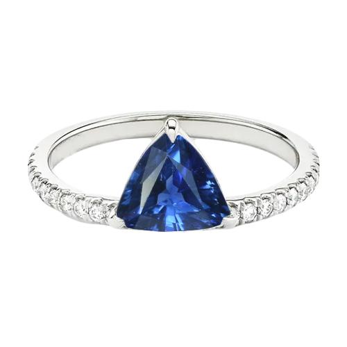 Damen Diamantring 2 Karat Blauer Saphir Weißgold im Trillionenschliff - harrychadent.ch