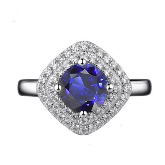 Damen Diamantring 3 Karat rundes Saphir Kissen geformt Doppel Halo - harrychadent.ch