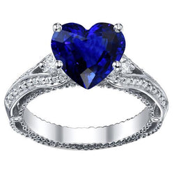 Damen Diamantring Herzförmiger Saphir 4,50 Karat Vintage-Stil