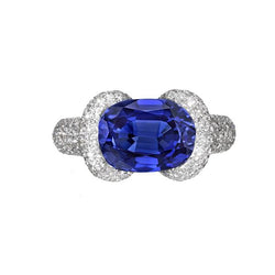 Damen Diamantring Oval Blauer Saphir 4 Karat Gold 14K Schmuck