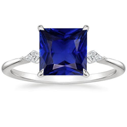 Damen Diamantring Princess Blue Saphir 5,25 Karat Weißgold